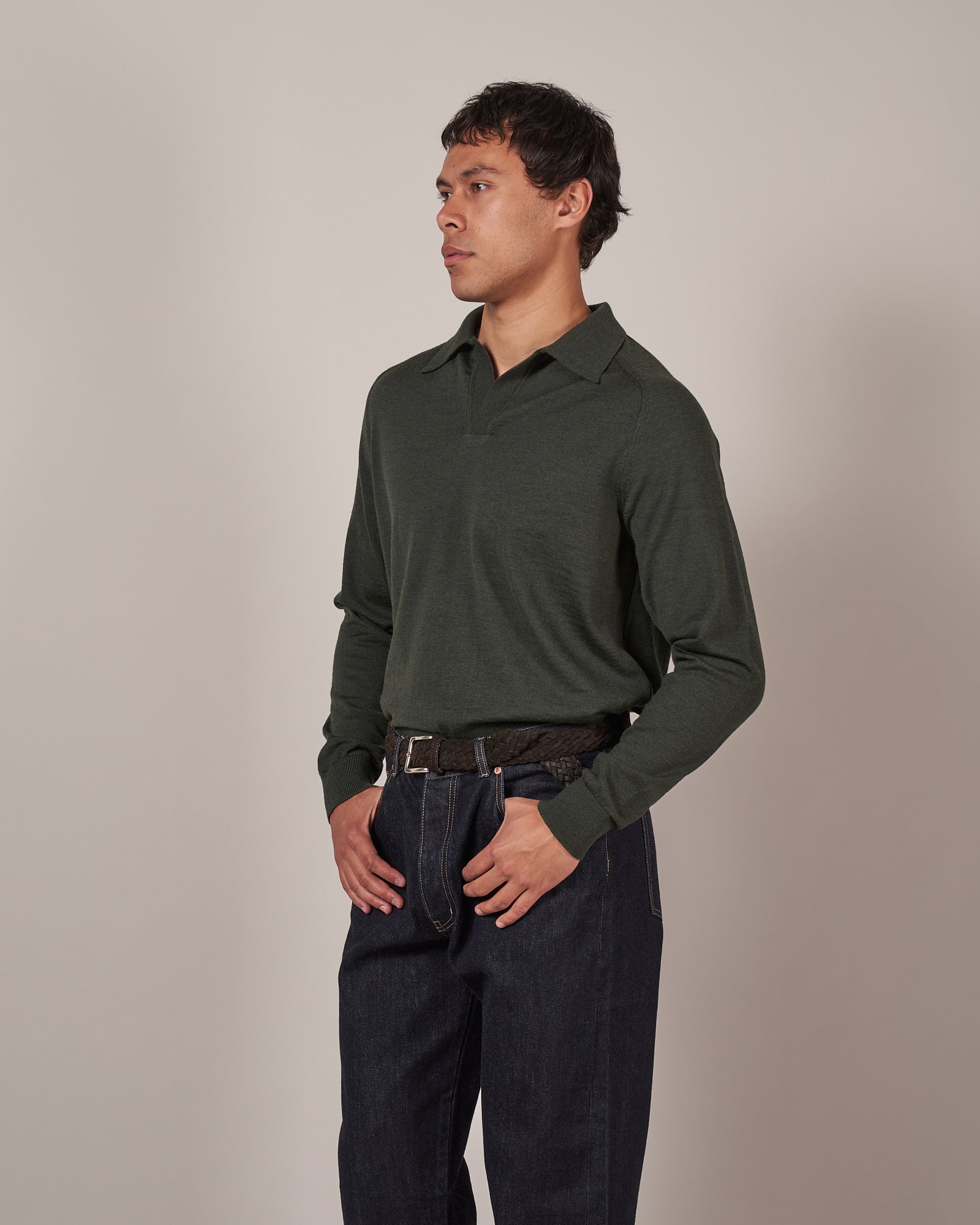 KN60 Long Sleeve Knit Polo - Dark Green