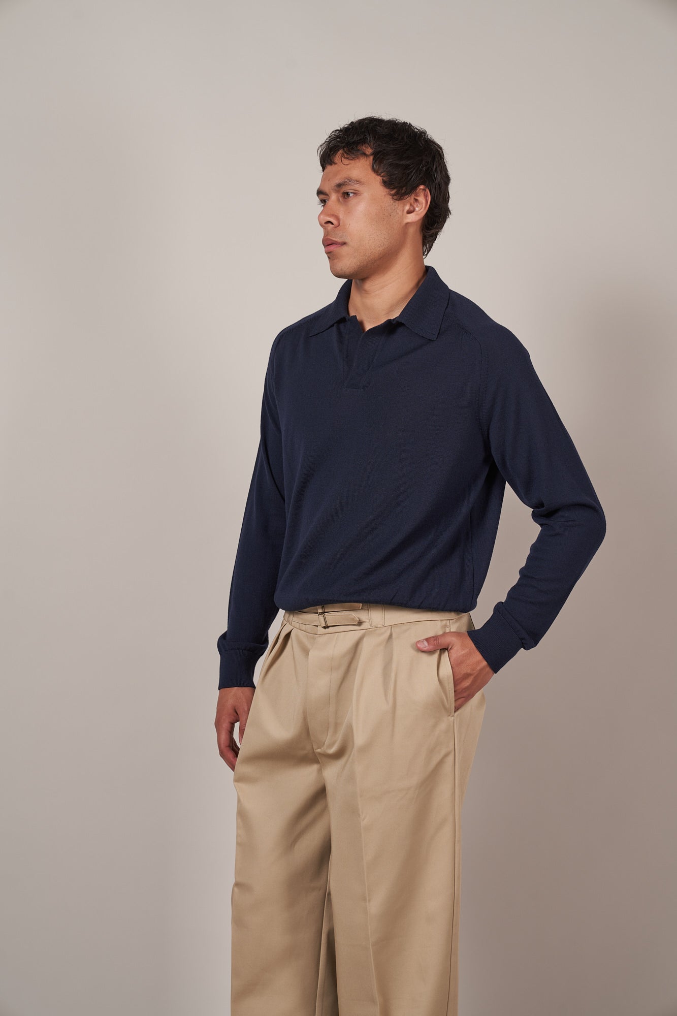 KN60 Long Sleeve Knit Polo - Navy