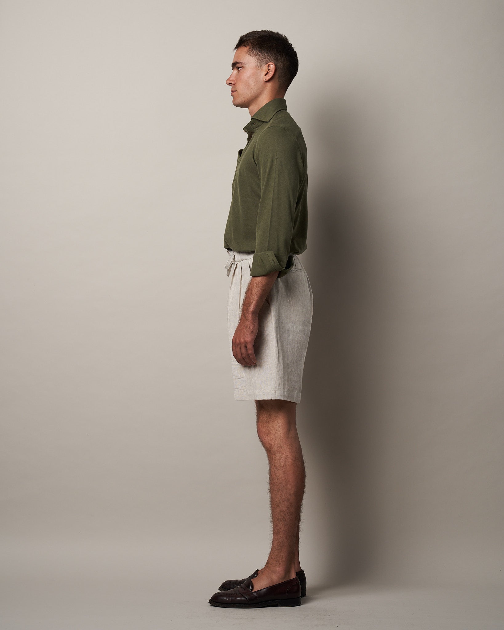 S005 Linen Drawstring Shorts - Stone