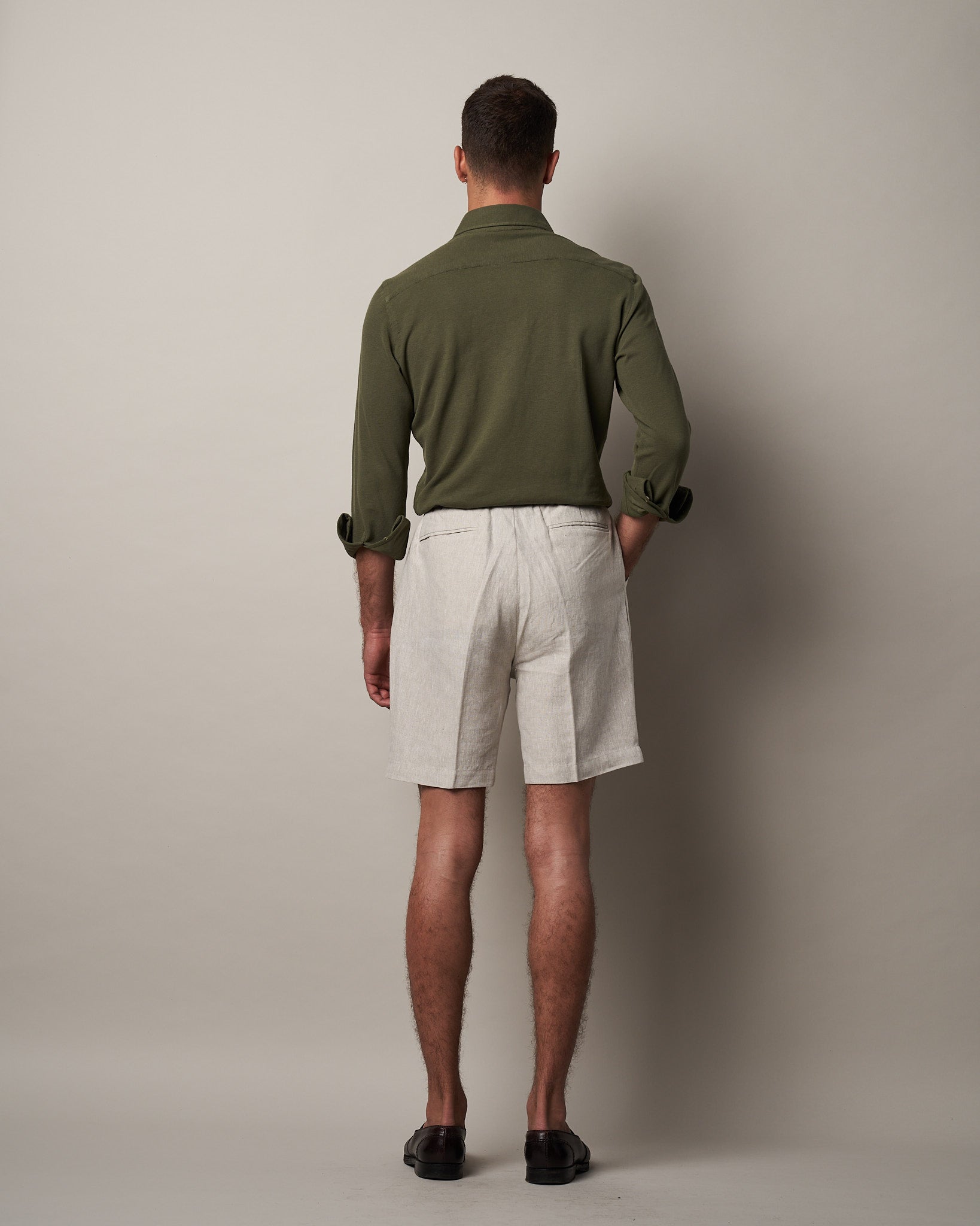 S005 Linen Drawstring Shorts - Stone