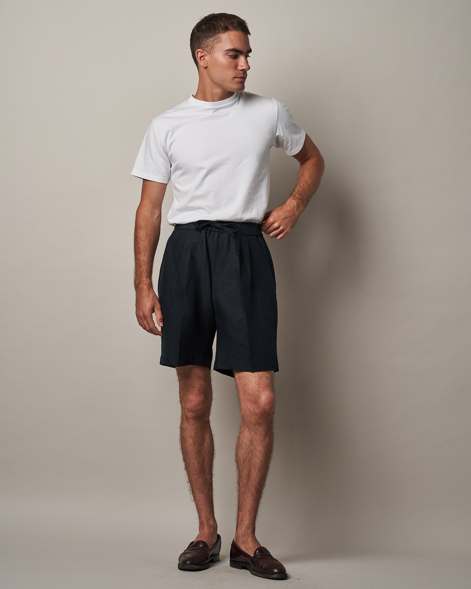 S005 Linen Drawstring Shorts - Navy