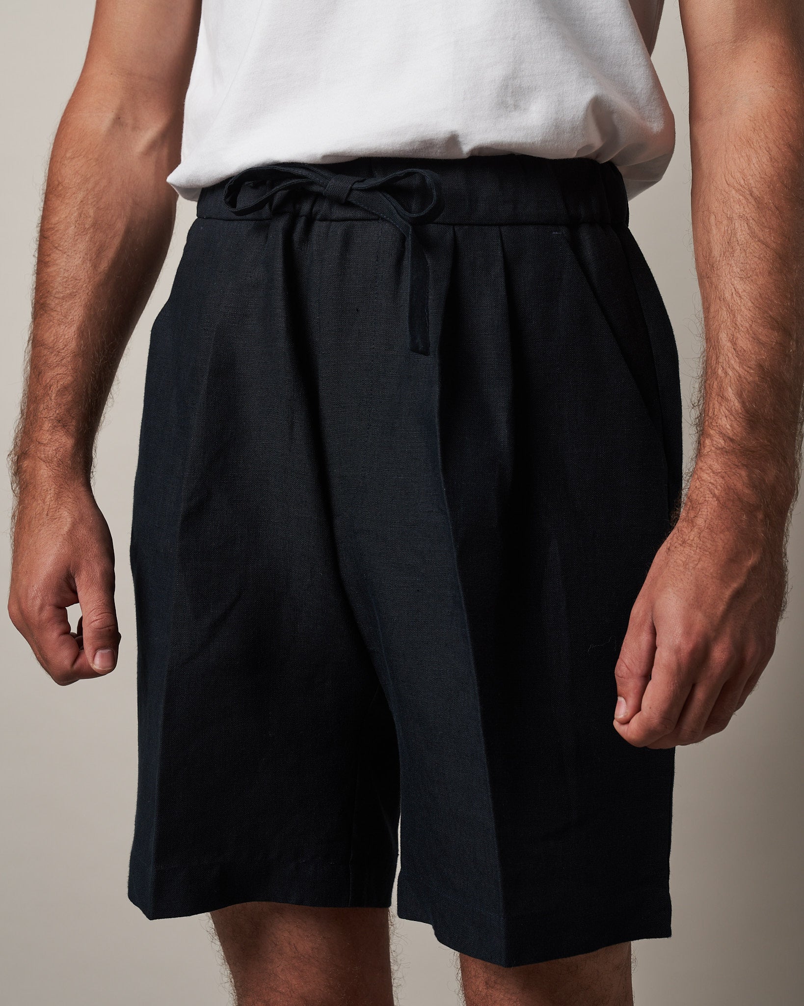 S005 Linen Drawstring Shorts - Navy