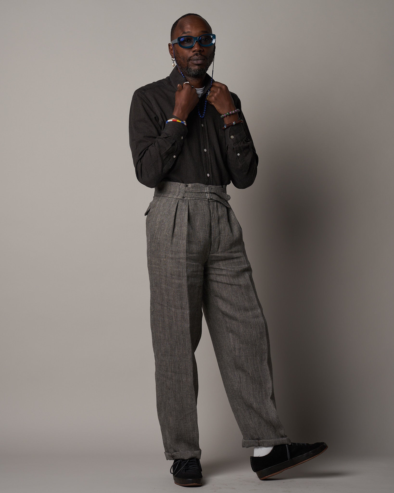 T011 Safari Trousers - Tweed Grey