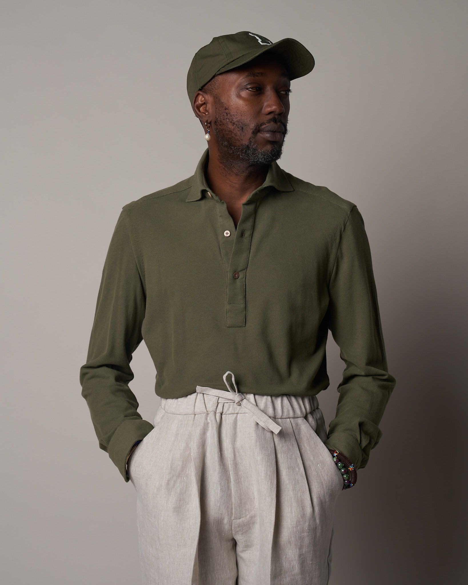 P014 Long Sleeve Polo - Olive