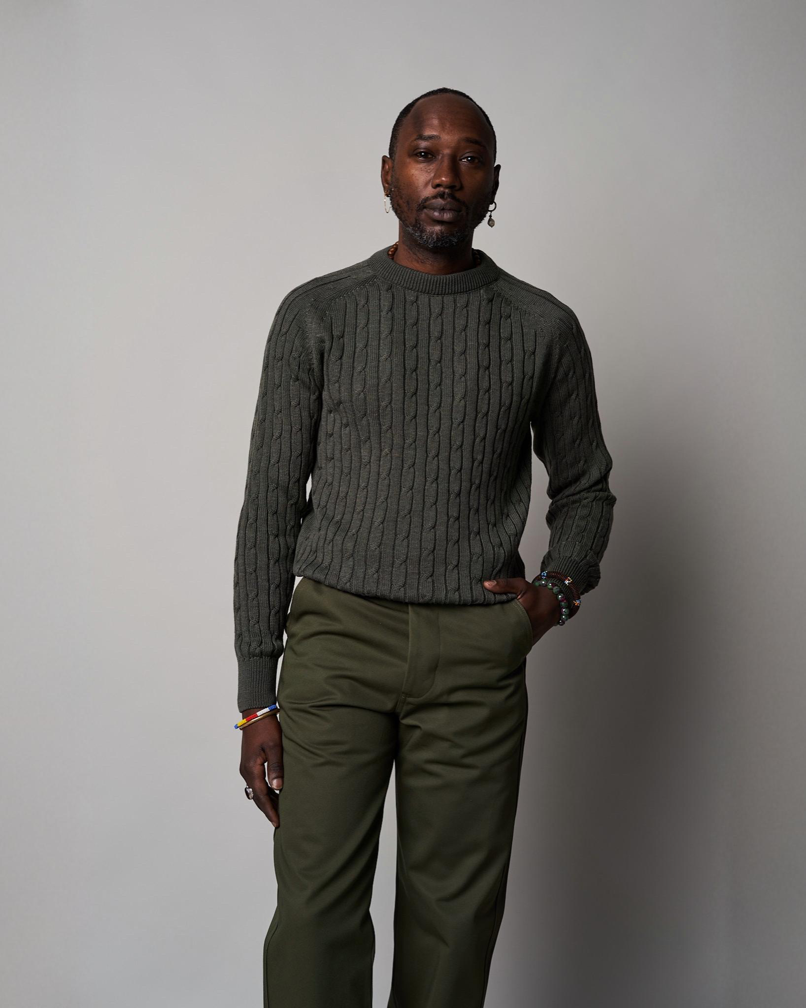 KN02 Cable Knit Jumper - Moss Green