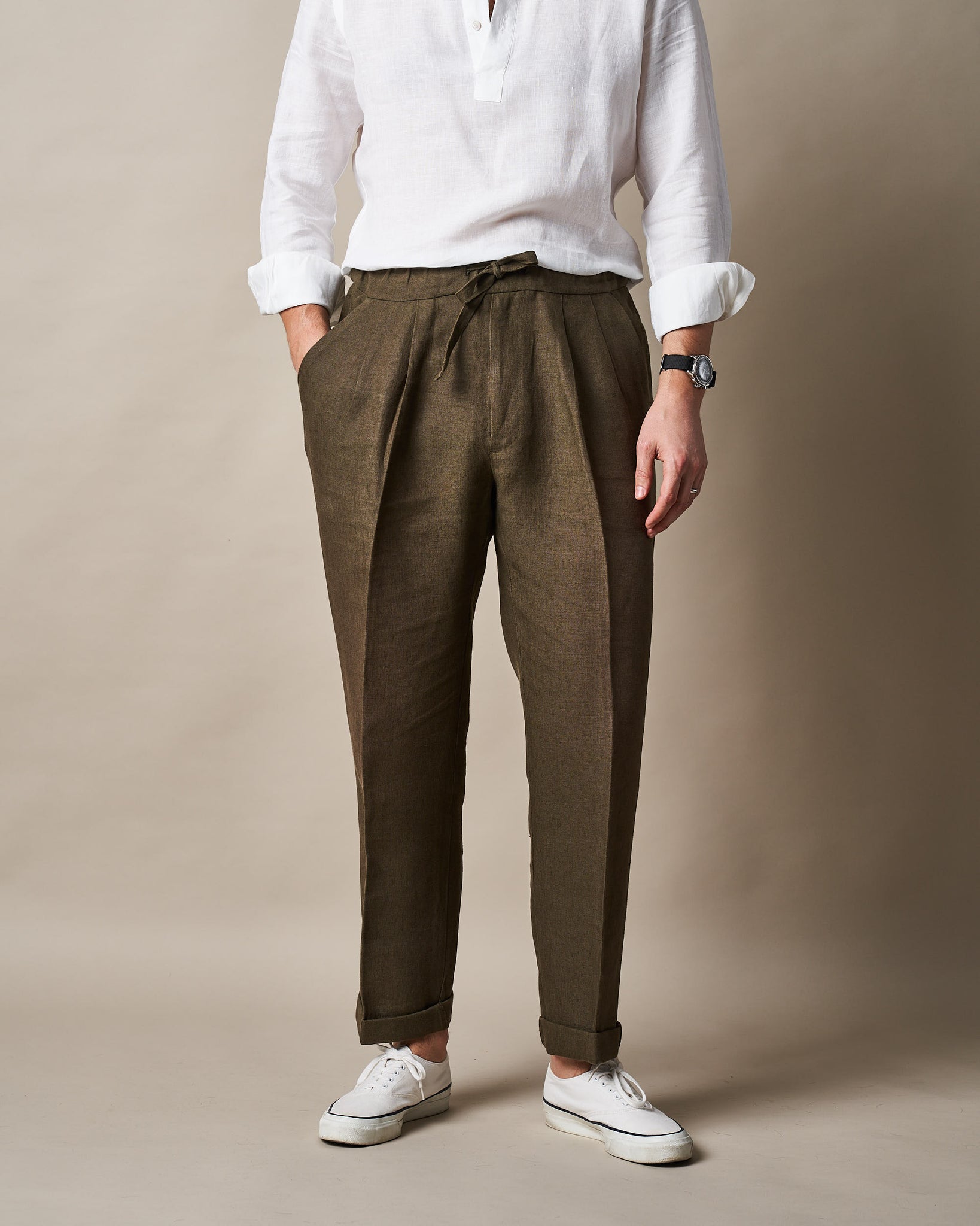 Mens Casual Drawstring Trousers with button and fly fastening