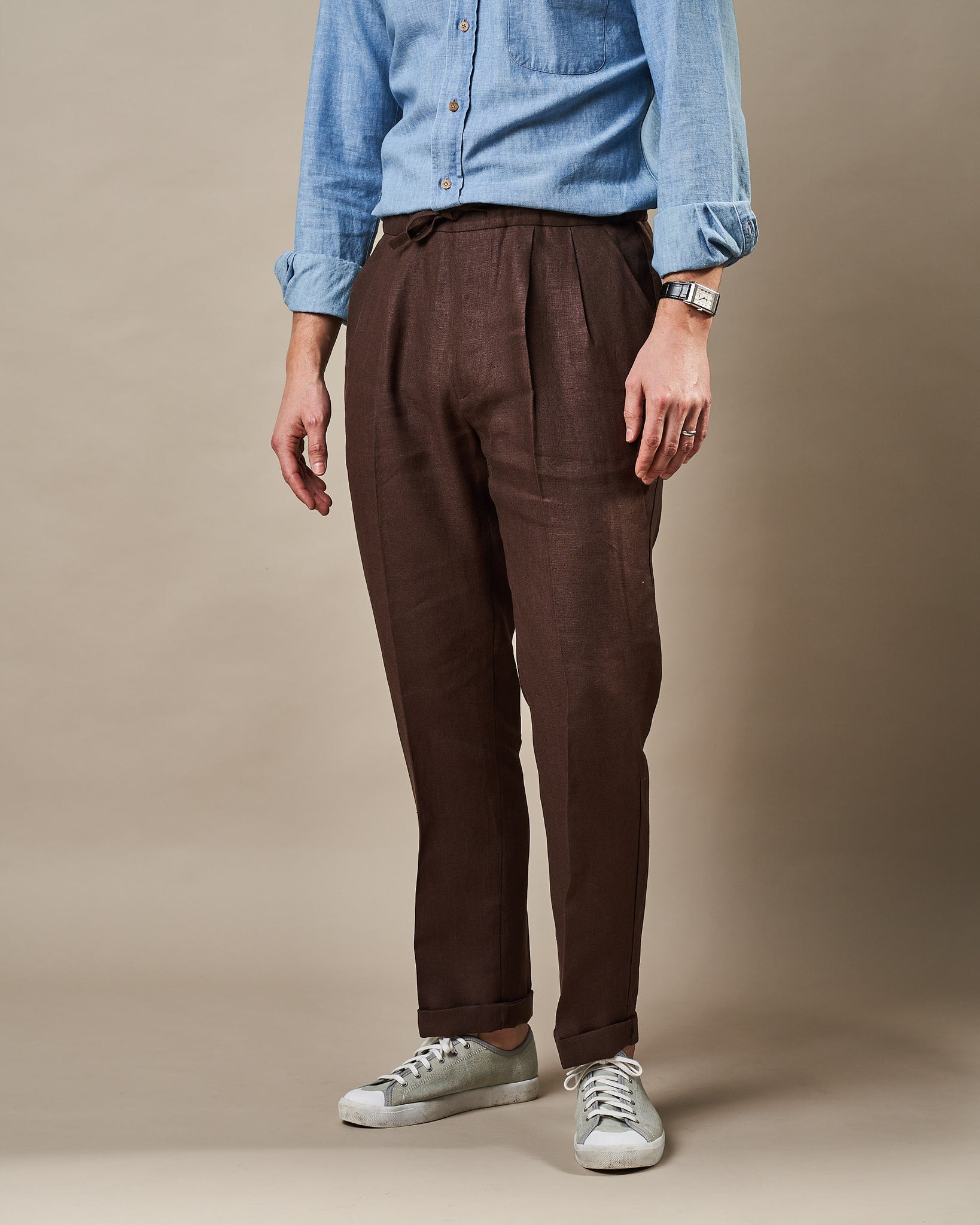 NA-KD heavy highwaist wide leg linen trousers in brown | ASOS