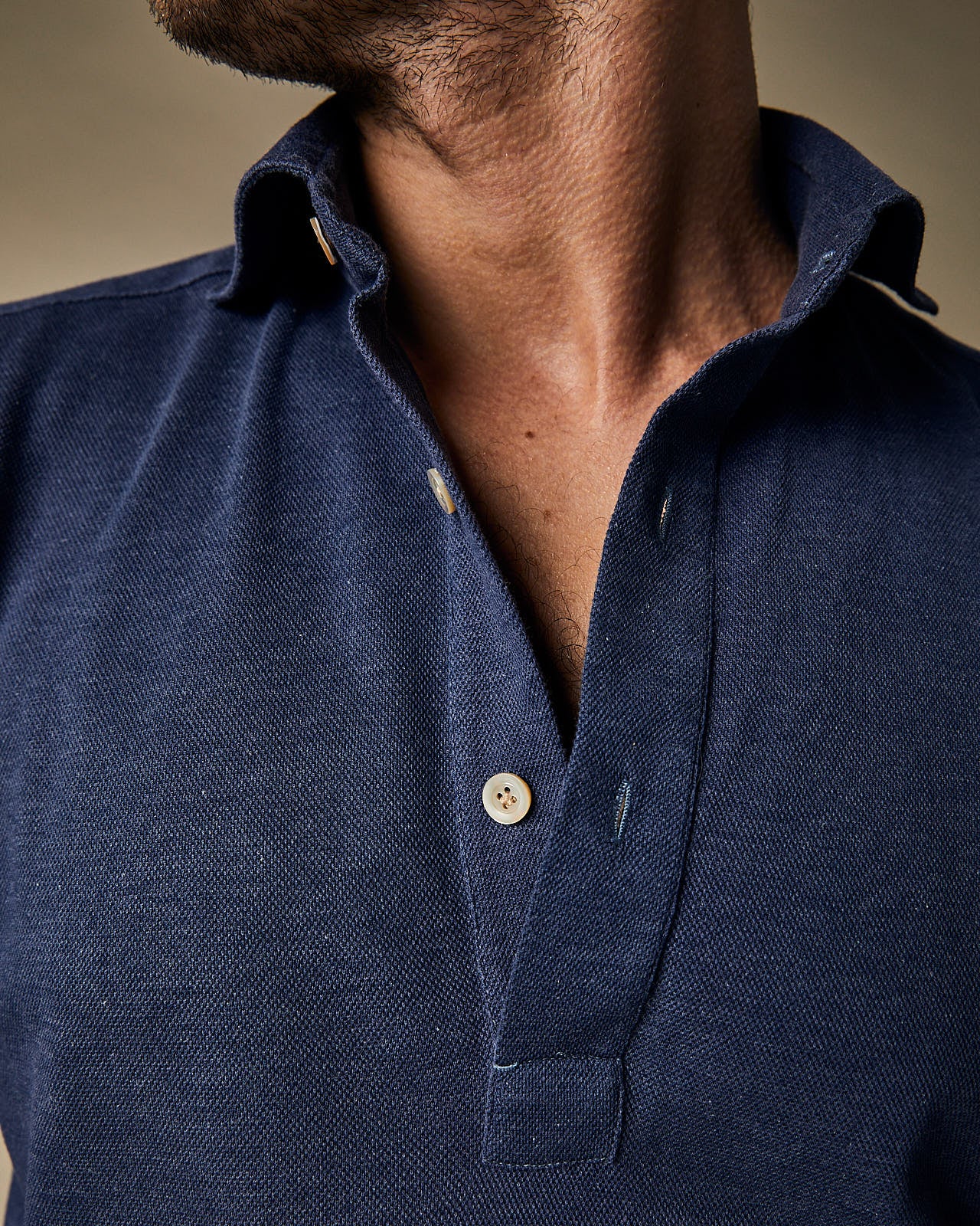 P014 Long Sleeve Polo - Denim Blue